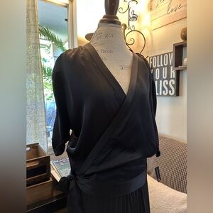INC International Concepts Satin Black Wrapped  Blouse